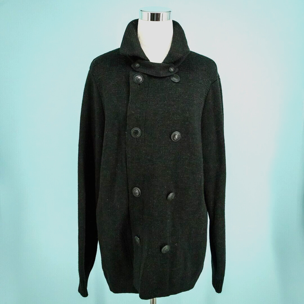 Vince Size Large L Black Collared Button Front Tunic Length Wool Sweater Jacket